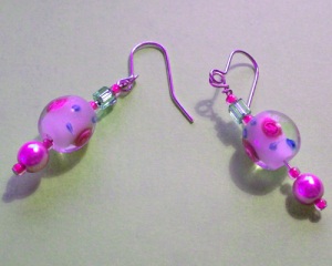 Pretty pink and yellow floral glass beaded earrings